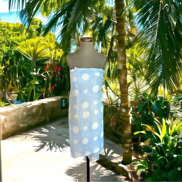 NWT Cover Up Roffe Dot Print Sarong Blue White Sheer Scarf Wrap Sarong Shawl - Picture 2 of 10